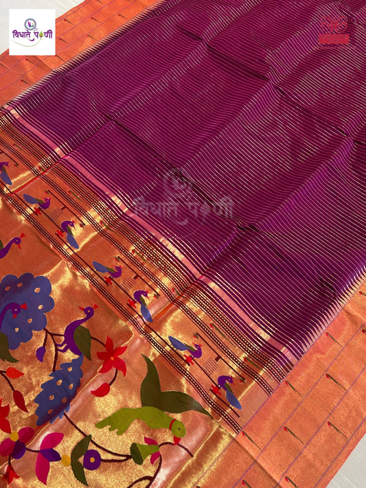 Handloom Pure Silk Triple Munia Border Paithani Saree
