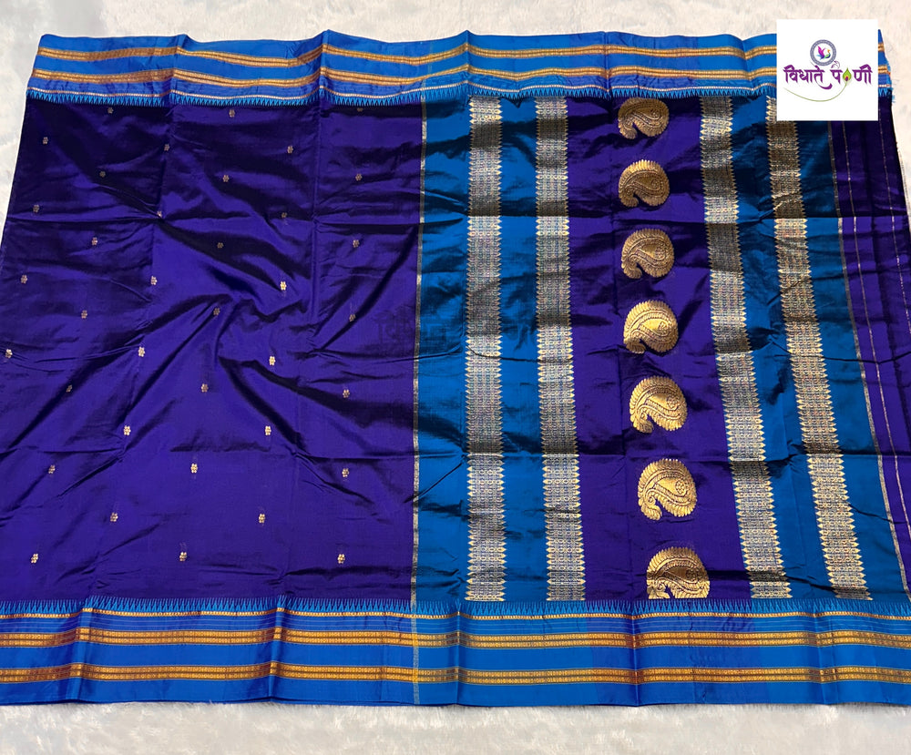 Narayanpeth Single Ply Pure Silk Saree - Blue