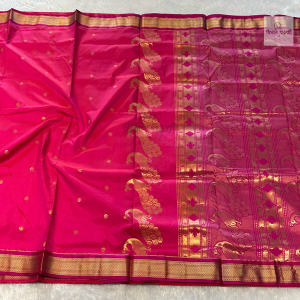 Powerloom Pure Silk Nauvari Paithani Saree- Rani Pink