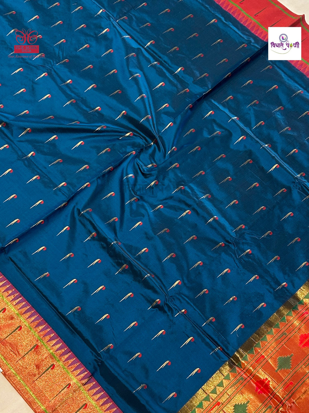 Powerloom Pure Silk Munia Paithani Saree – Sulphate Blue | Monsoon Sale