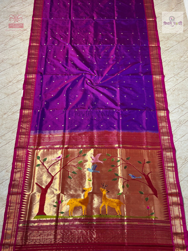 Handloom Pure Silk Designer Pallu Paithani Saree- Exclusive Deer