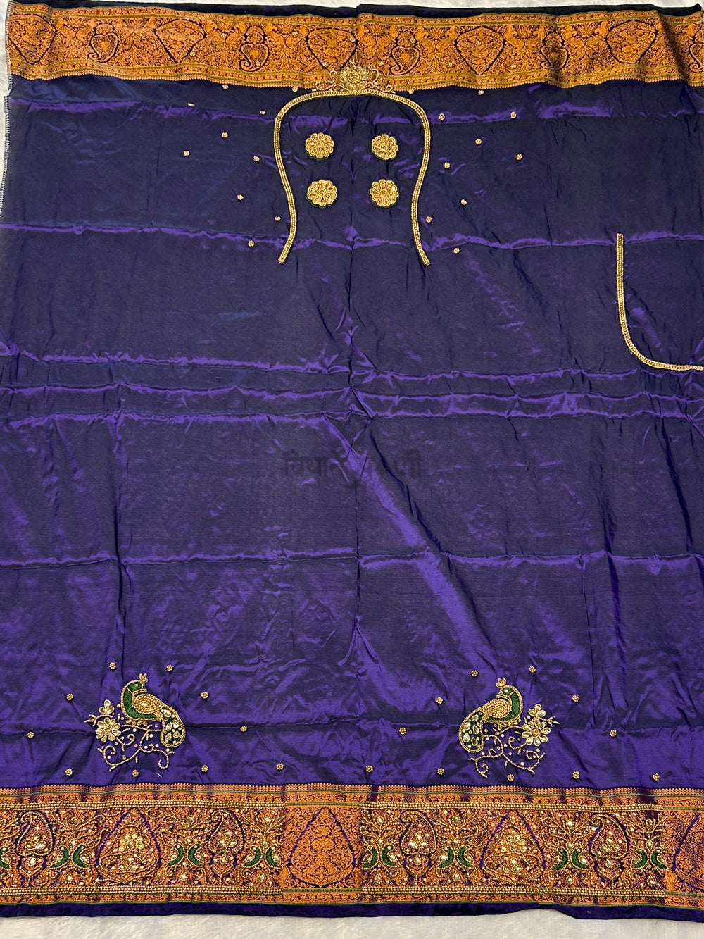 Gadhwal Semi Paithani Saree - Designer Work Blouse - Navy