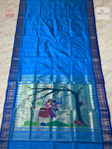 Handloom Pure Silk Designer Pallu Paithani Saree - Radha Krishna — full saree draped and laid flat — Vidhate Paithani, Yeola