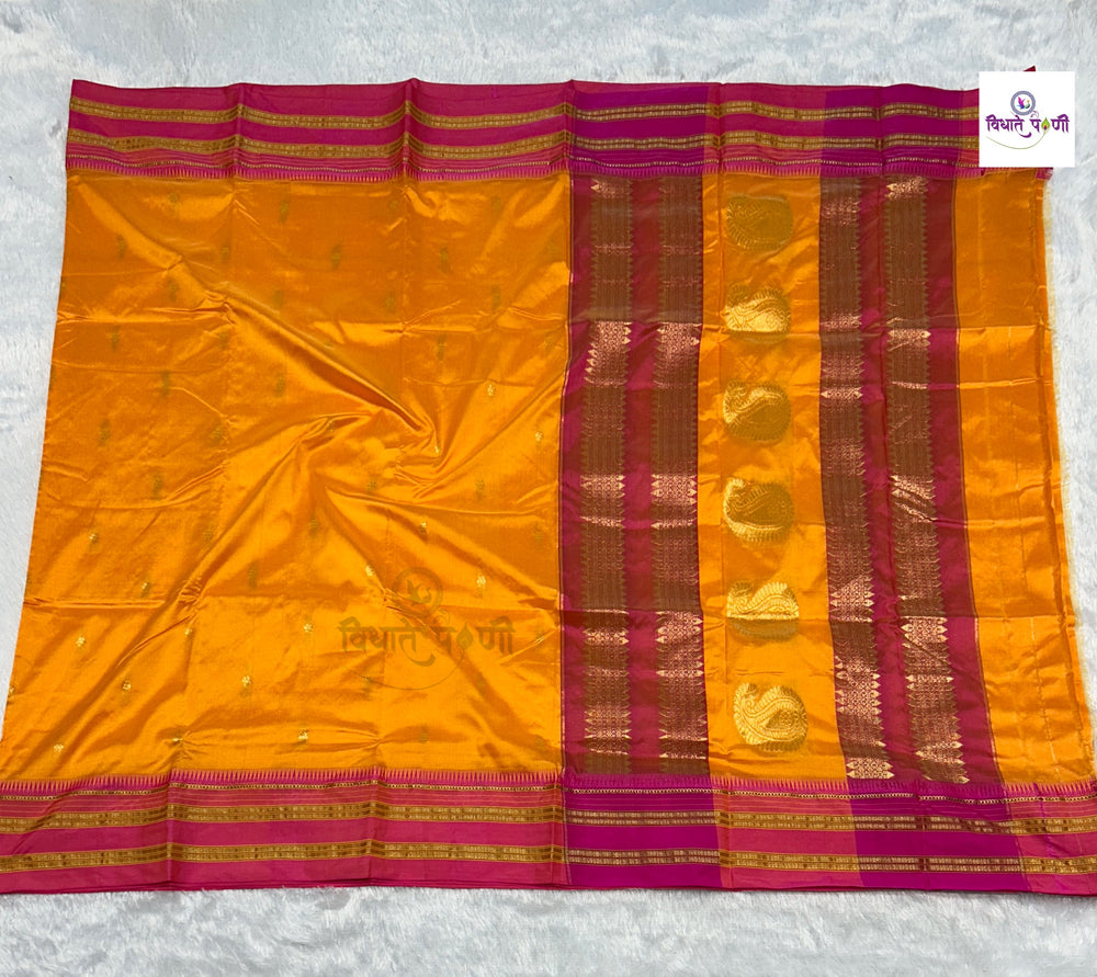 Mango Narayanpeth Single Ply Pure Silk Saree — full saree draped and laid flat — Vidhate Paithani, Yeola