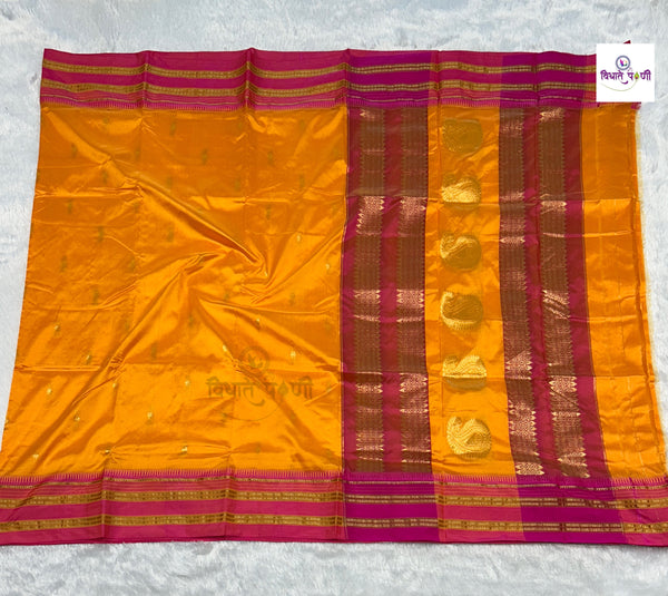Narayanpeth Single Ply Pure Silk Saree - Mango