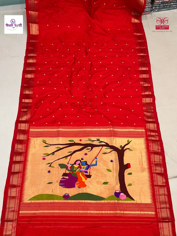 Handloom Pure Silk Paithani Saree - Designer Pallu - Red 2
