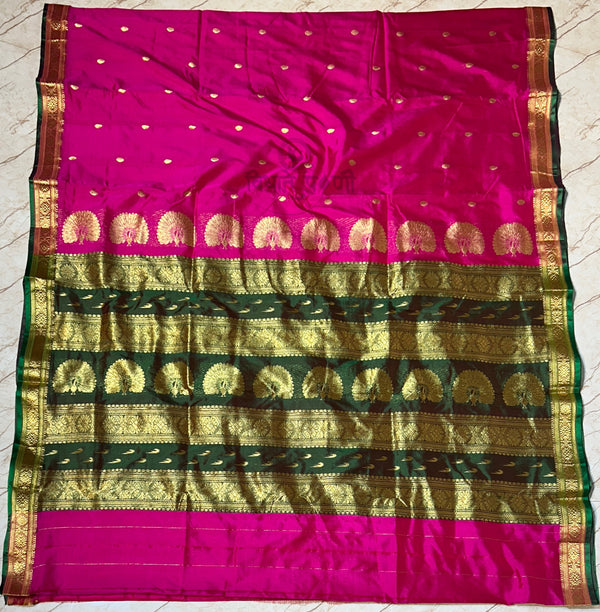 Jijamata Single Ply Pure Silk Saree - Hot Pink