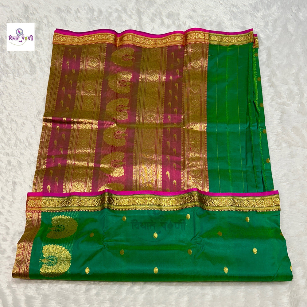 Jijamata Single Ply Pure Silk Saree - Pista Green