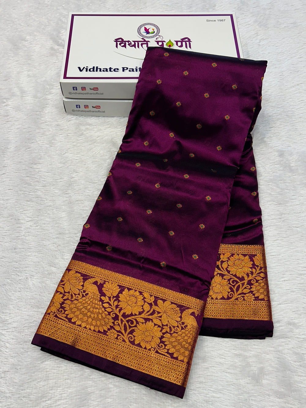 Kalanjali Soft Silk Paithani Saree - Brinjal
