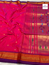 Handloom Pure Silk Double Pallu Paithani Saree - Pink Red Mix — full saree draped and laid flat — Vidhate Paithani, Yeola