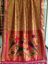 Muniya Fancy Tissue Semi Paithani Saree – Designer Parrot Pallu — the full saree — Vidhate Paithani