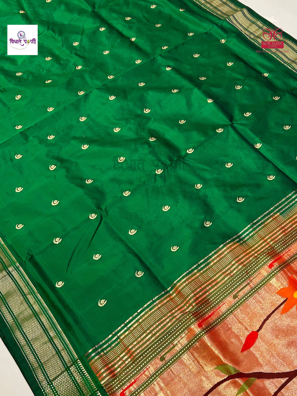 Handloom Pure Silk Chandrakor Butta Paithani Saree - Green