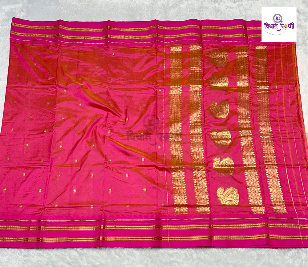 Narayanpeth Single Ply Pure Silk Saree - Lemon Pink Mix