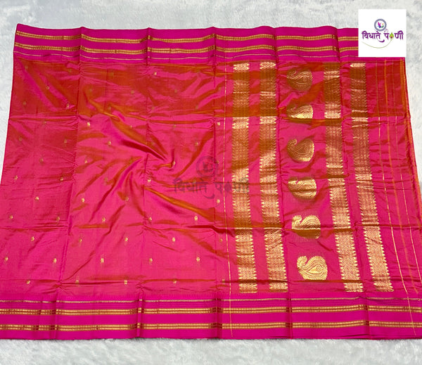 Narayanpeth Single Ply Pure Silk Saree - Lemon Pink Mix