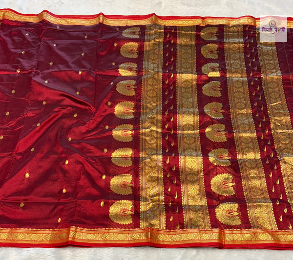 Jijamata Single Ply Pure Silk Saree- Maroon