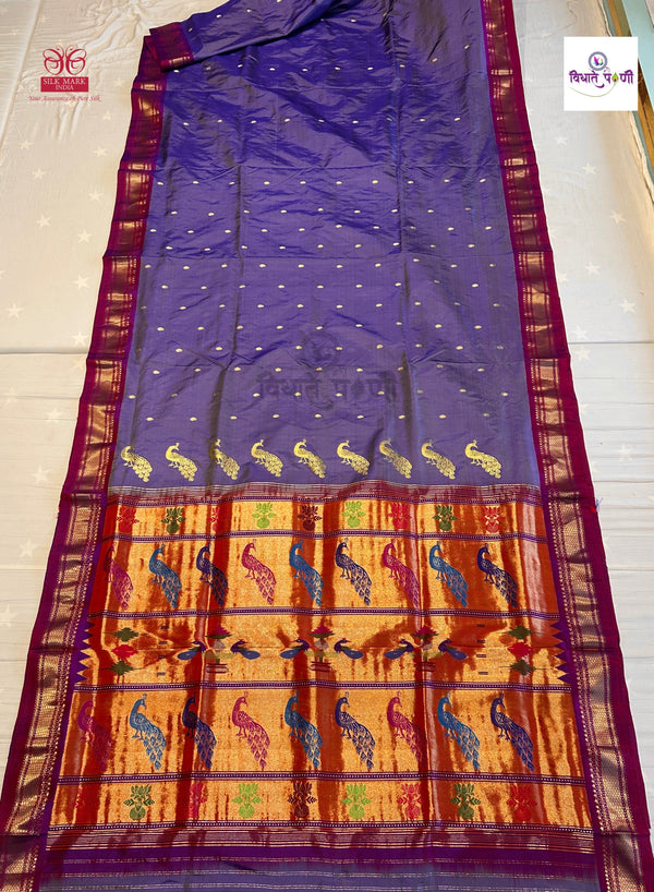 Handloom Pure Silk Fancy Pallu Paithani Saree - Lavender