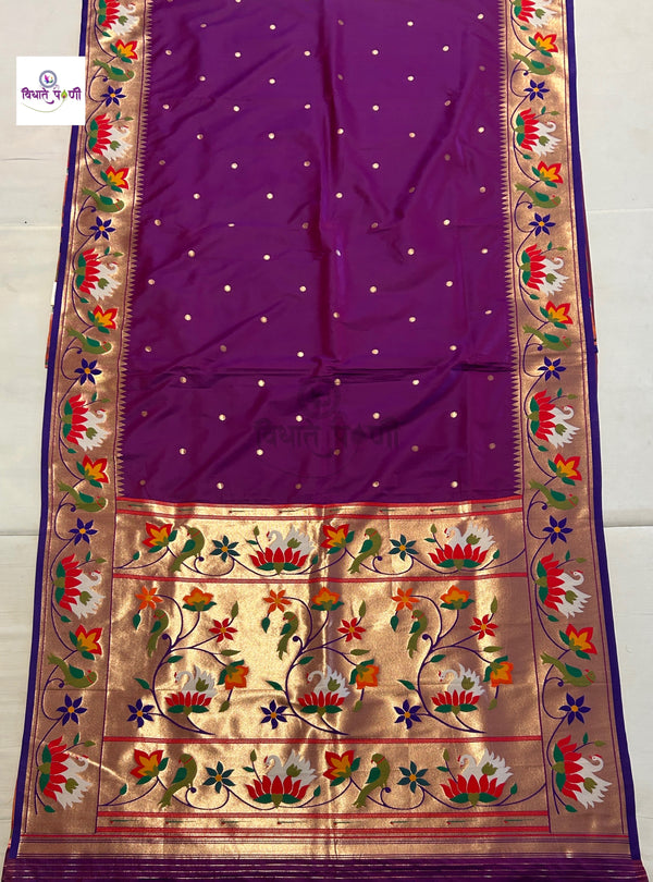 Soft Silk Lotus- Swan Paithani Saree- Purple
