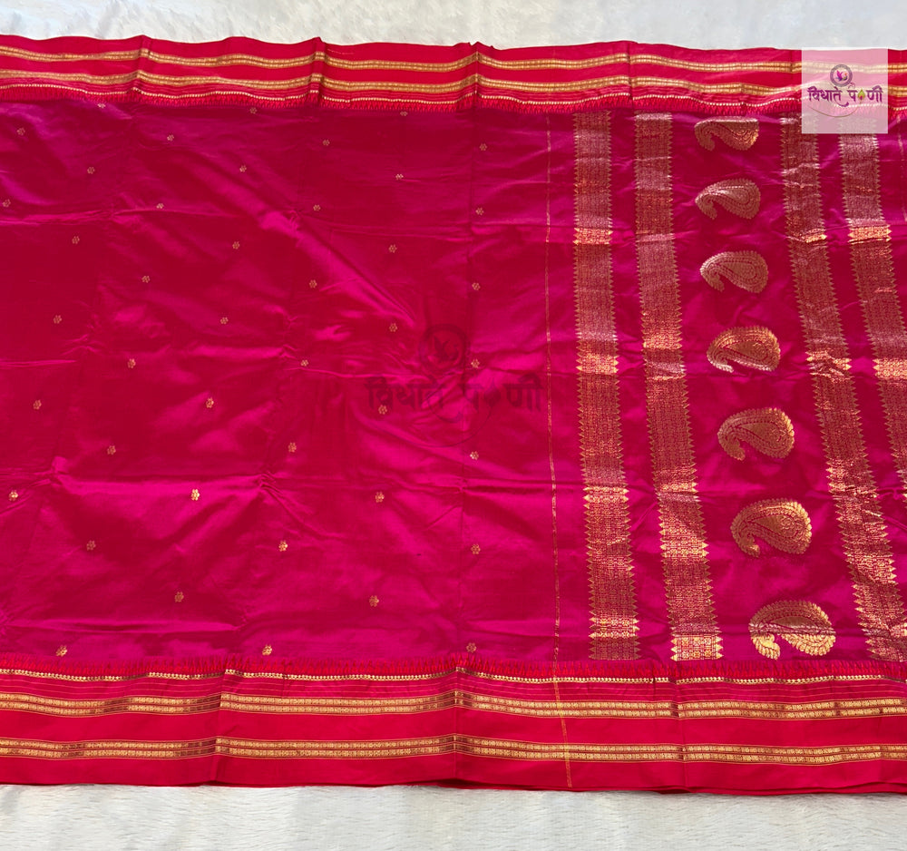 Narayanpeth Single Ply Pure Silk Saree- Hot Pink
