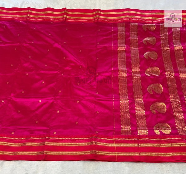 Narayanpeth Single Ply Pure Silk Saree- Hot Pink