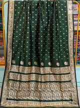 Peshwai Soft Silk Saree- Bottle Green — full saree draped and laid flat — Vidhate Paithani