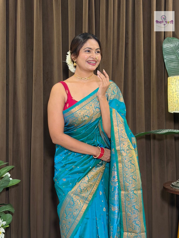 Kalanjali Soft Silk Paithani Saree - Turquoise