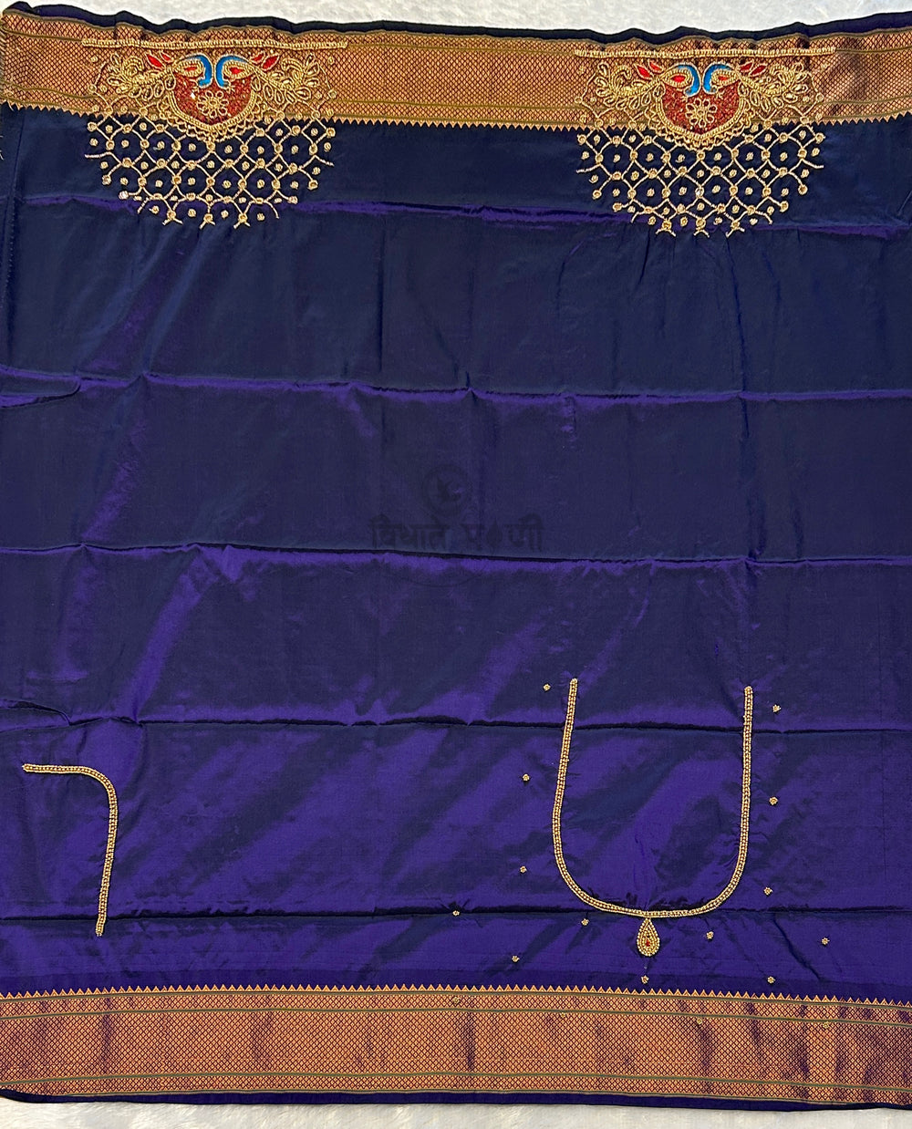 Kalanjali Semi Paithani Saree - Designer Work Blouse - Navy