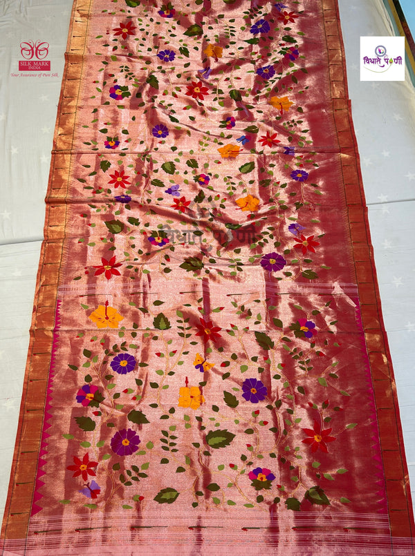 Handloom Pure Silk All Over Brocade Paithani Saree- Tissue