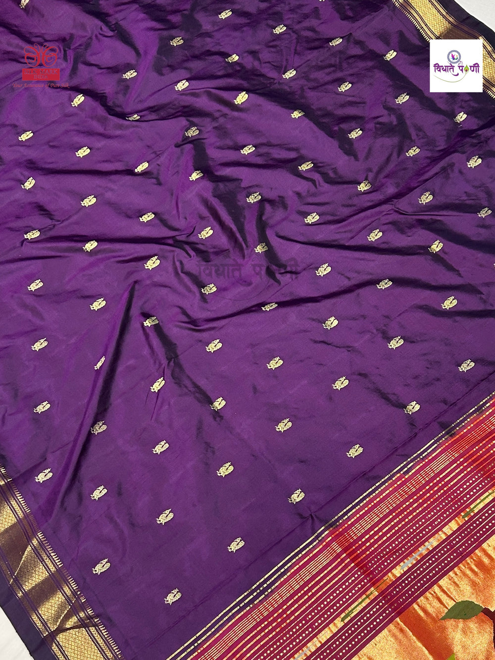 Designer Pallu Paithani Saree - Elegant Peacock — pallu with woven border detail — Vidhate Paithani, Yeola