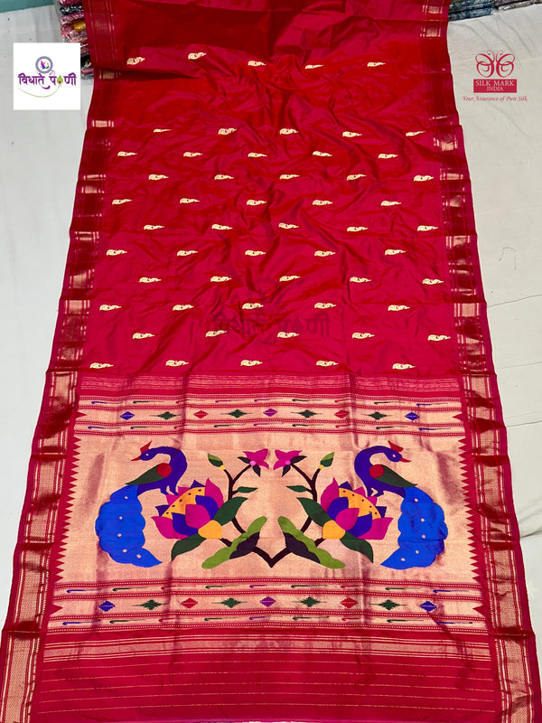 Handloom Pure Silk Paithani Saree - Designer Pallu - 17