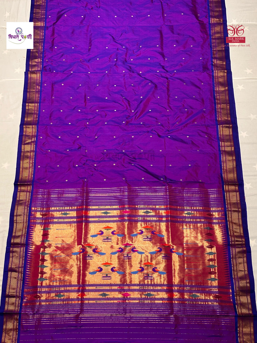 Handloom Pure Silk Double Pallu Paithani Saree - Paithani Color