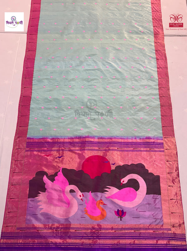 Handloom Pure Tissue Single Munia Paithani Saree - 3