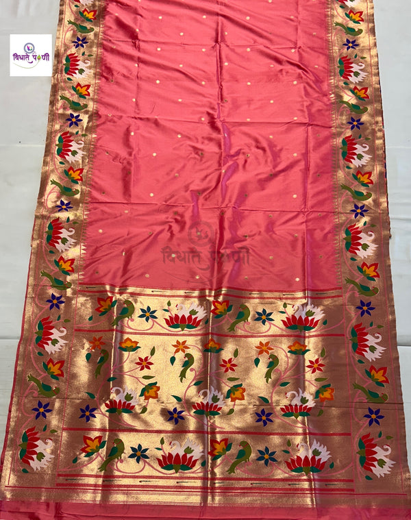 Soft Silk Lotus- Swan Paithani Saree- Carrot