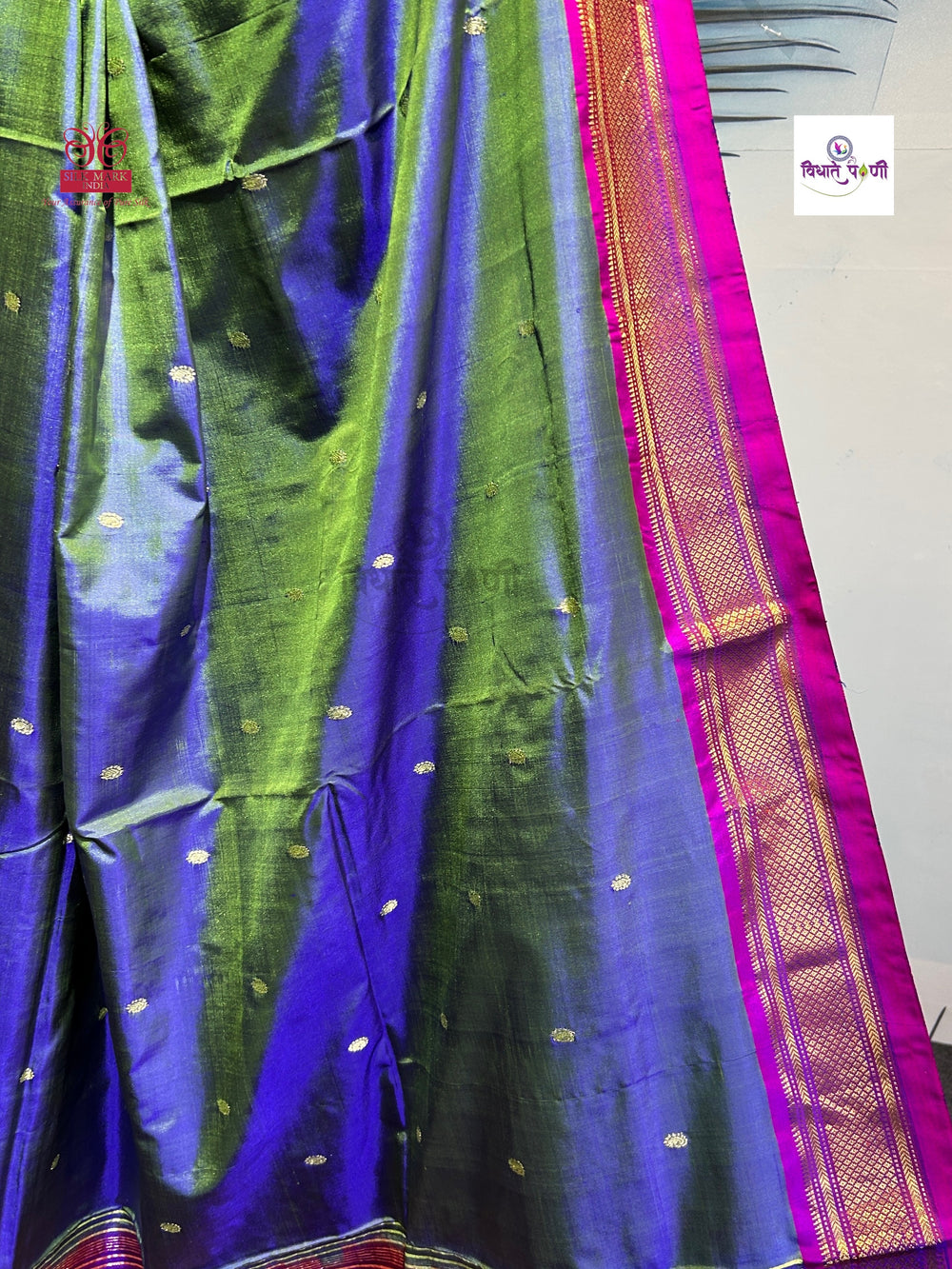Handloom Pure Silk Double Pallu Paithani Saree - Two Tone