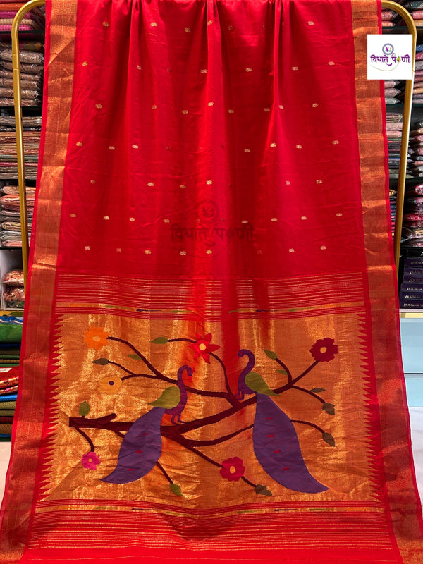 Handloom Pure Cotton Paithani Saree- Designer Peacock