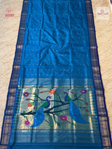 Handloom Pure Silk Designer Pallu Paithani Saree- Peacock — full saree draped and laid flat — Vidhate Paithani, Yeola