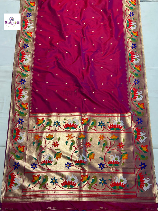 Soft Silk Lotus- Swan Paithani Saree- Pomegranate