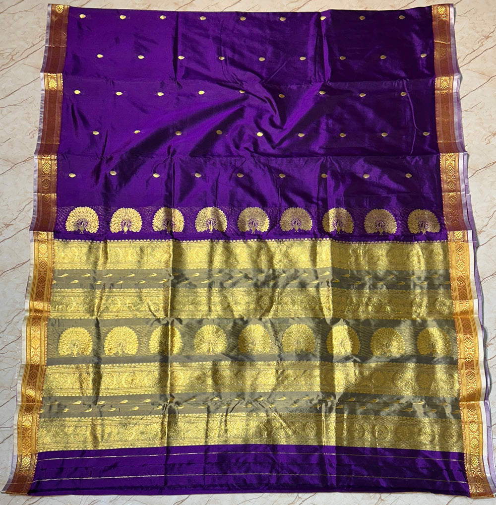Jijamata Single Ply Pure Silk Saree - Purple White