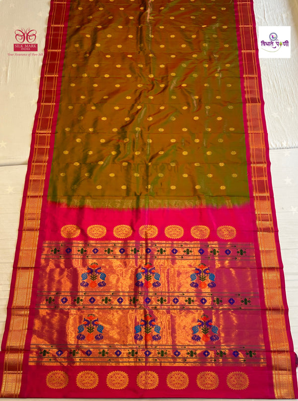 Handloom Pure Silk Maharani Paithani Saree- Anjeri