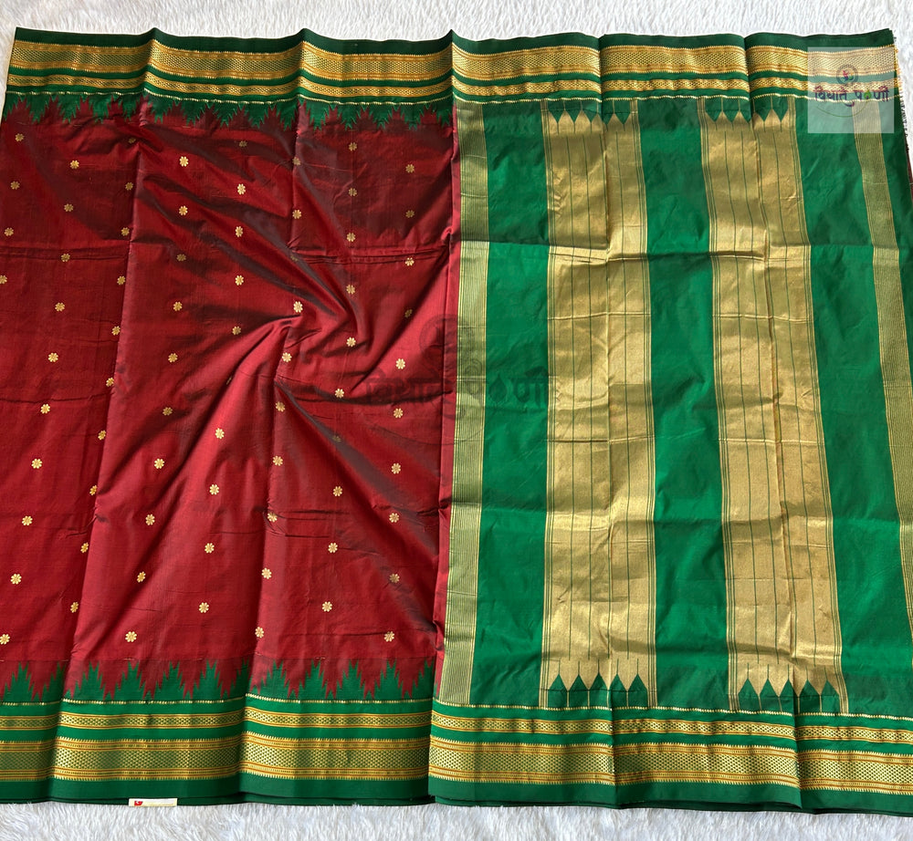Traditional Pure Silk Irkal Butta Sarees- Temple Border - Maroon