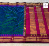 Sea Green Traditional Pure Silk Irkal Sarees — full saree draped and laid flat — Vidhate Paithani, Yeola
