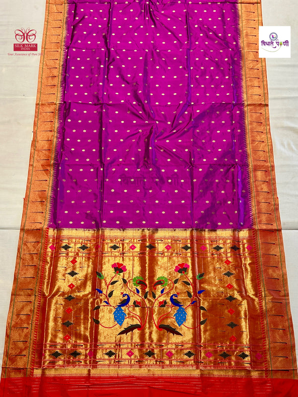 Powerloom Pure Silk Munia Paithani Saree
