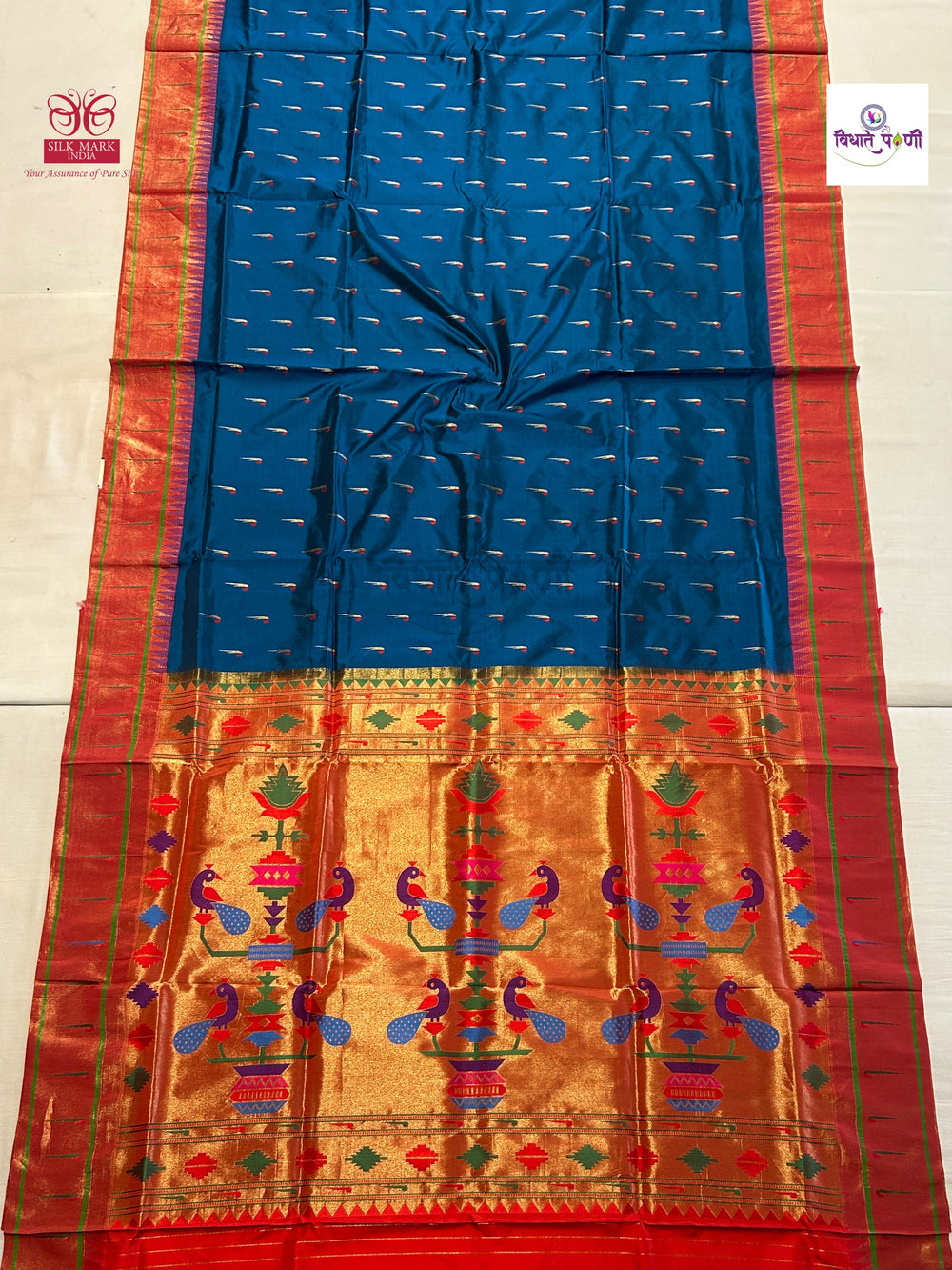 Powerloom Pure Silk Munia Paithani Saree – Sulphate Blue | Monsoon Sale