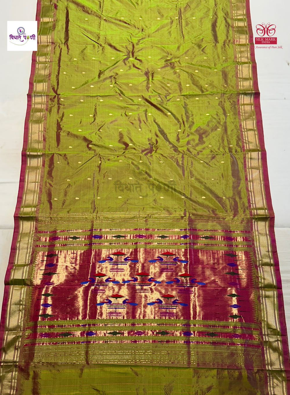 Handloom Pure Silk Double Pallu Paithani Saree - Anjeri