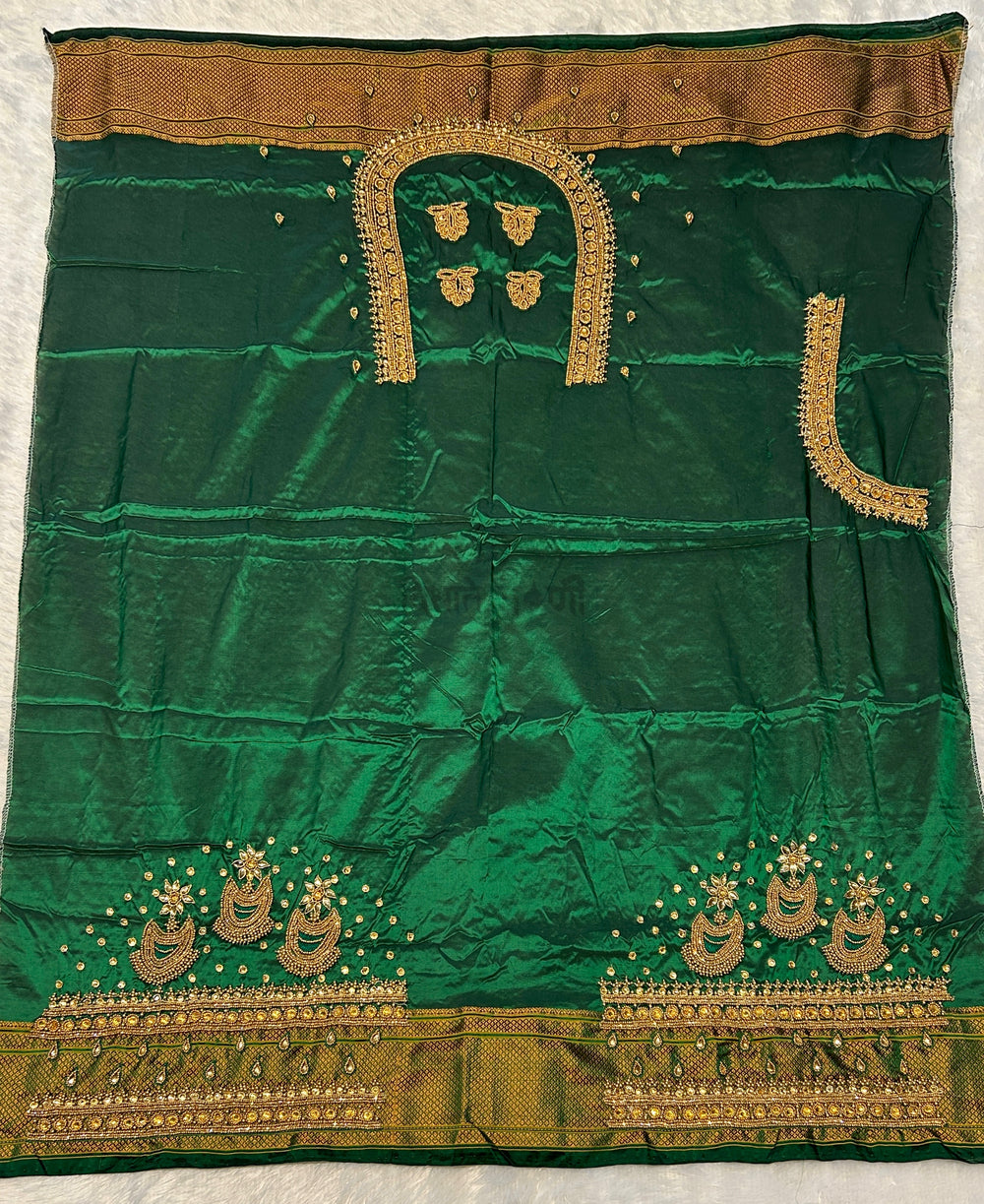 Kalanjali Semi Paithani Saree - Designer Work Blouse - Bottle Green 2
