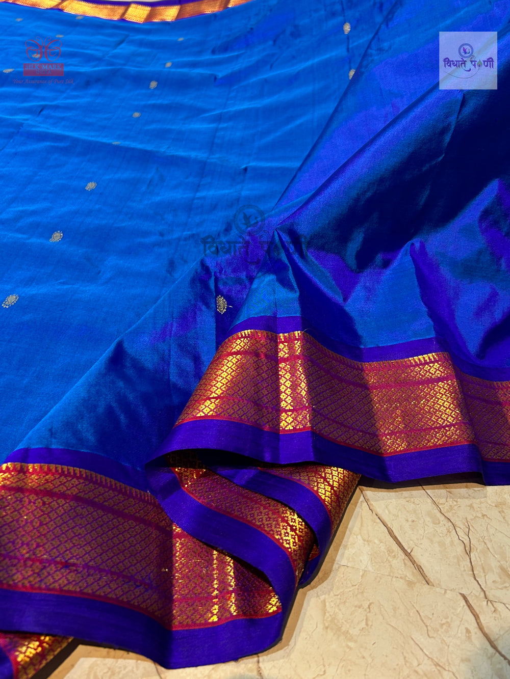 Handloom Pure Silk Double Pallu Paithani Saree - Blue