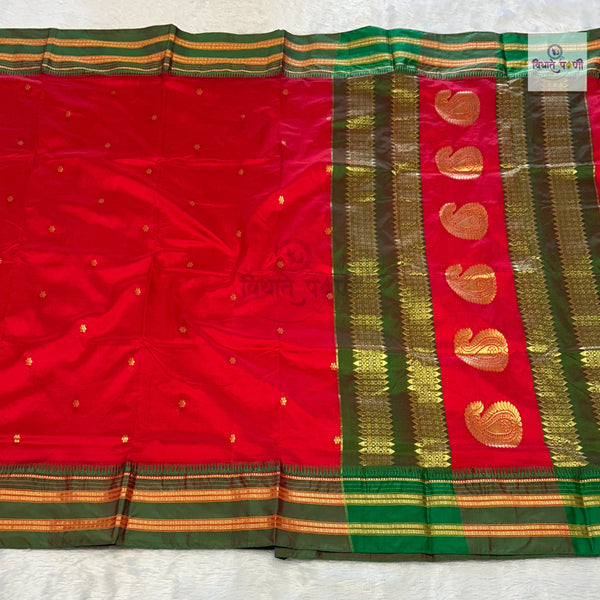 Narayanpeth Single Ply Pure Silk Saree - Red