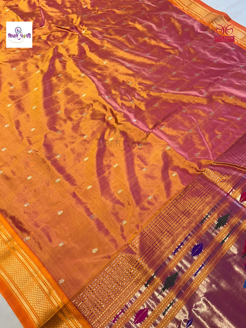 Handloom Pure Silk Double Pallu Paithani Saree - Golden