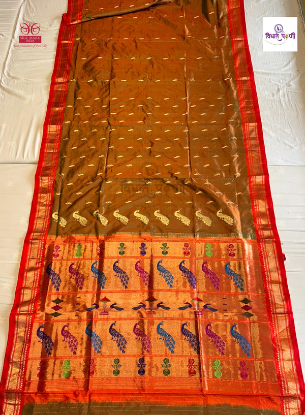 Handloom Pure Silk Fancy Pallu Paithani Saree - Anjeri