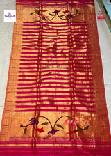 Munia Border Paithani Dupatta - Stripes Golden Pink — full dupatta laid flat — Vidhate Paithani, Yeola