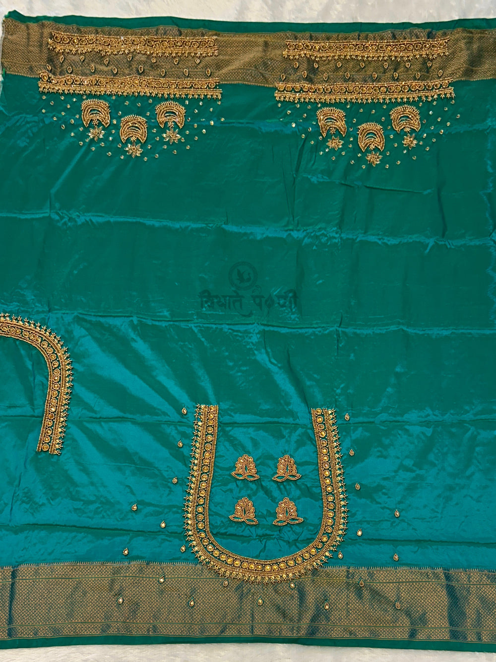 Kalanjali Semi Paithani Saree - Designer Work Blouse - Sea Green